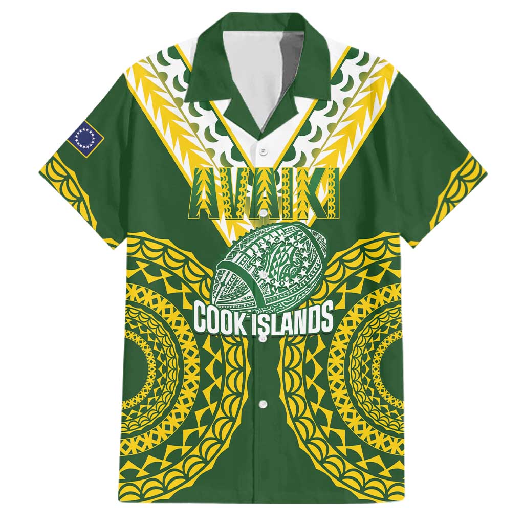 Custom Avaiki Cook Islands Rugby Family Matching Off The Shoulder Long Sleeve Dress and Hawaiian Shirt Kuki Airani Tatau Green - Polynesian Pride