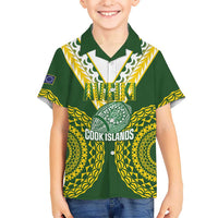 Custom Avaiki Cook Islands Rugby Family Matching Off The Shoulder Long Sleeve Dress and Hawaiian Shirt Kuki Airani Tatau Green - Polynesian Pride