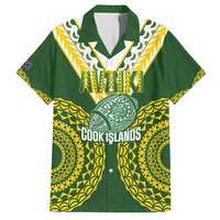 Custom Avaiki Cook Islands Rugby Family Matching Off Shoulder Short Dress and Hawaiian Shirt Kuki Airani Tatau Green - Polynesian Pride
