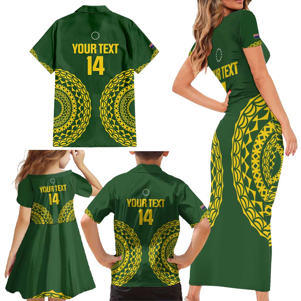 Custom Avaiki Cook Islands Rugby Family Matching Short Sleeve Bodycon Dress and Hawaiian Shirt Kuki Airani Tatau Green - Polynesian Pride