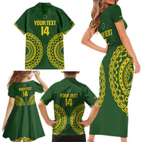 Custom Avaiki Cook Islands Rugby Family Matching Short Sleeve Bodycon Dress and Hawaiian Shirt Kuki Airani Tatau Green - Polynesian Pride