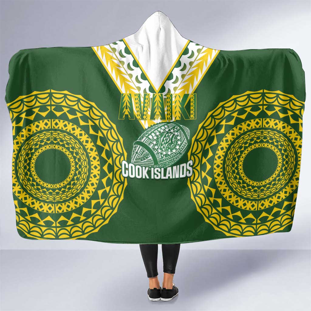 Avaiki Cook Islands Rugby Hooded Blanket Kuki Airani Tatau Green - Polynesian Pride