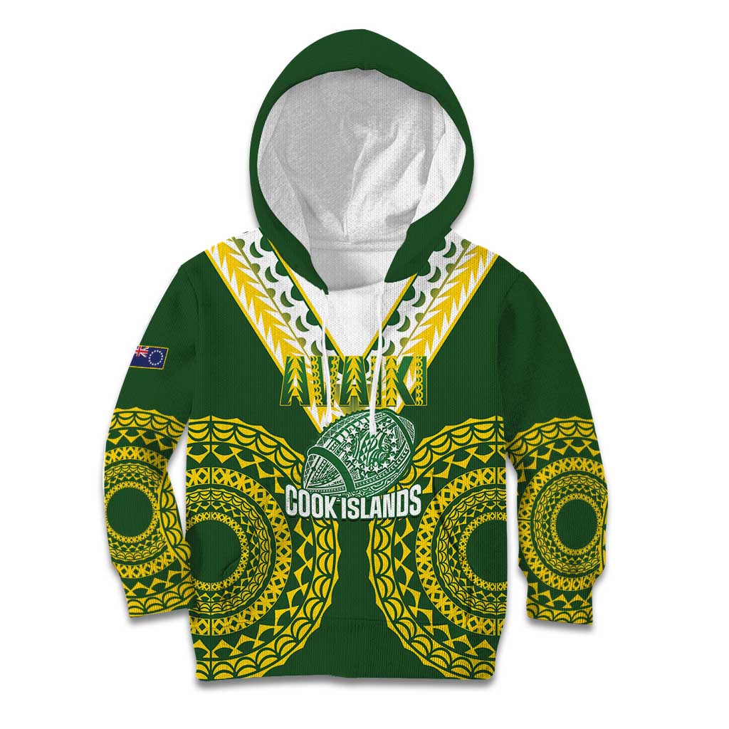 Custom Avaiki Cook Islands Rugby Kid Hoodie Kuki Airani Tatau Green - Polynesian Pride