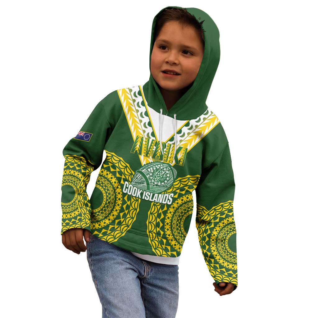 Custom Avaiki Cook Islands Rugby Kid Hoodie Kuki Airani Tatau Green - Polynesian Pride