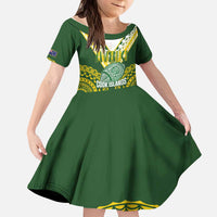 Custom Avaiki Cook Islands Rugby Kid Short Sleeve Dress Kuki Airani Tatau Green - Polynesian Pride