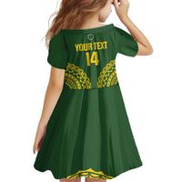Custom Avaiki Cook Islands Rugby Kid Short Sleeve Dress Kuki Airani Tatau Green - Polynesian Pride