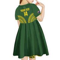 Custom Avaiki Cook Islands Rugby Kid Short Sleeve Dress Kuki Airani Tatau Green - Polynesian Pride