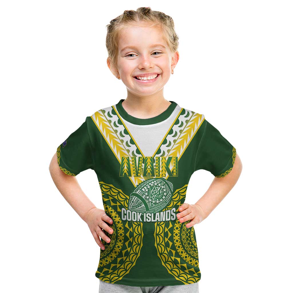 Custom Avaiki Cook Islands Rugby Kid T Shirt Kuki Airani Tatau Green - Polynesian Pride