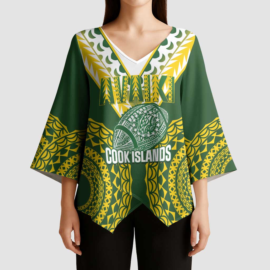 Custom Avaiki Cook Islands Rugby Kimono Sleeve Blouse Kuki Airani Tatau Green - Polynesian Pride