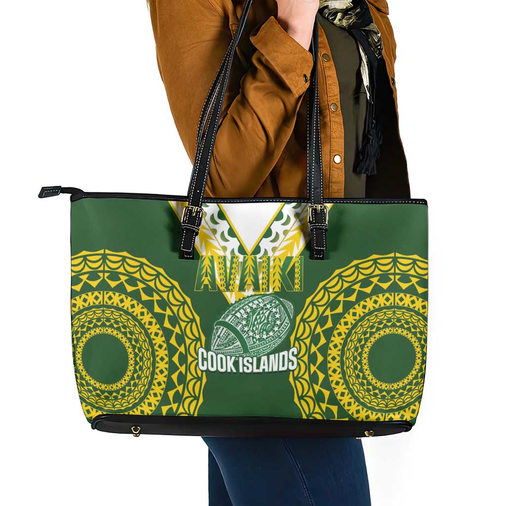 Avaiki Cook Islands Rugby Leather Tote Bag Kuki Airani Tatau Green - Polynesian Pride