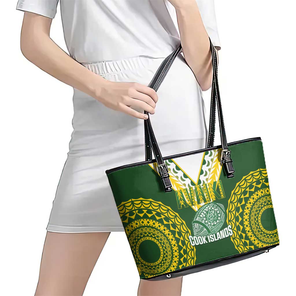 Avaiki Cook Islands Rugby Leather Tote Bag Kuki Airani Tatau Green - Polynesian Pride
