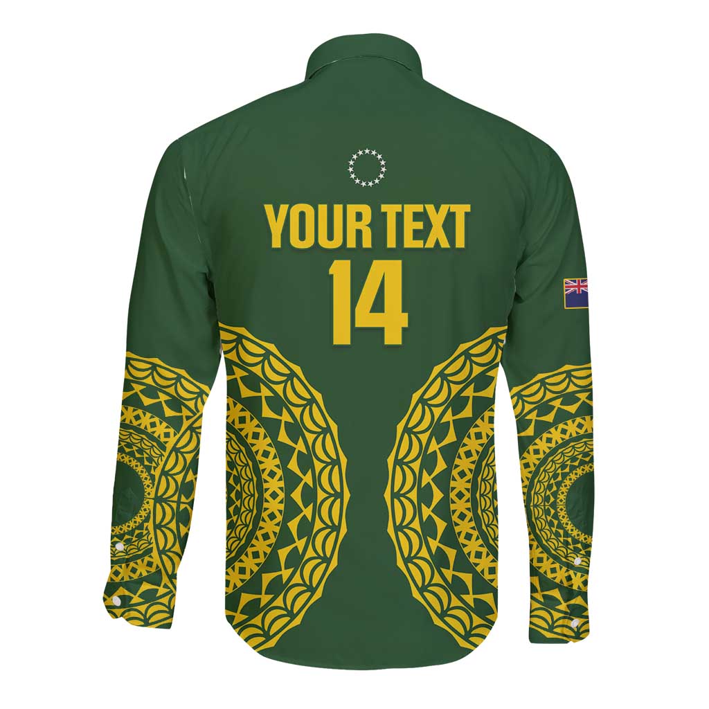 Custom Avaiki Cook Islands Rugby Long Sleeve Button Shirt Kuki Airani Tatau Green - Polynesian Pride