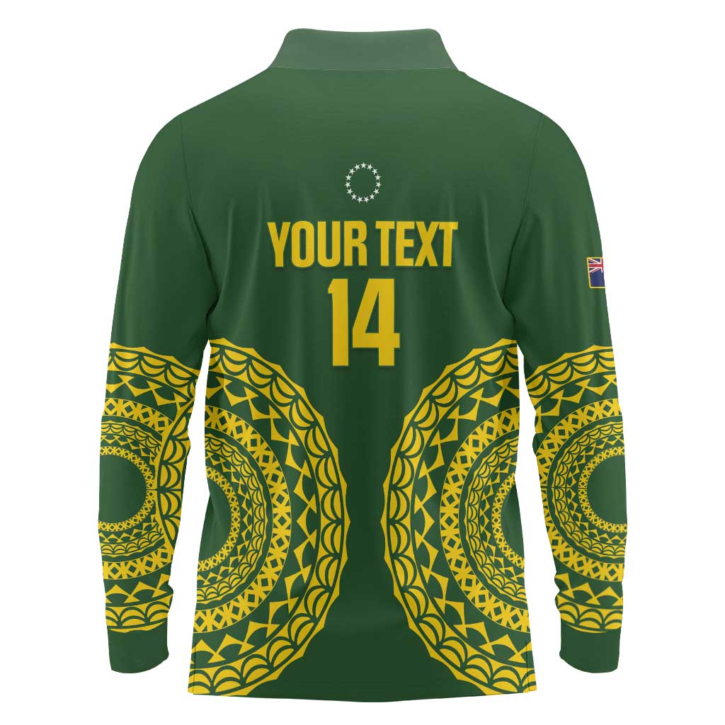 Custom Avaiki Cook Islands Rugby Long Sleeve Polo Shirt Kuki Airani Tatau Green - Polynesian Pride