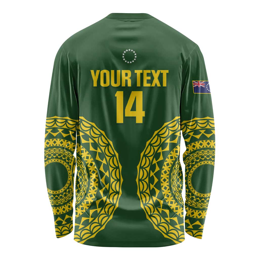 Custom Avaiki Cook Islands Rugby Long Sleeve Shirt Kuki Airani Tatau Green - Polynesian Pride