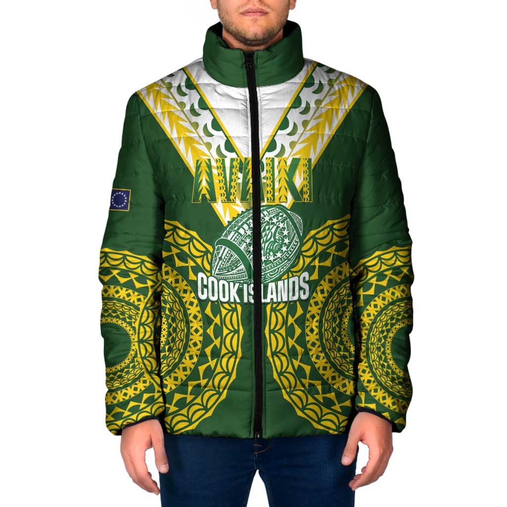 Custom Avaiki Cook Islands Rugby Padded Jacket Kuki Airani Tatau Green - Polynesian Pride