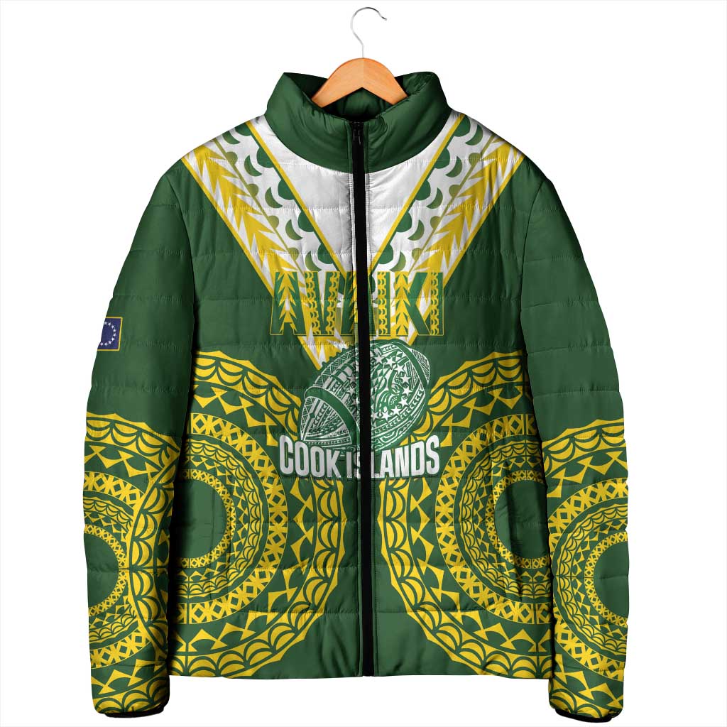 Custom Avaiki Cook Islands Rugby Padded Jacket Kuki Airani Tatau Green - Polynesian Pride