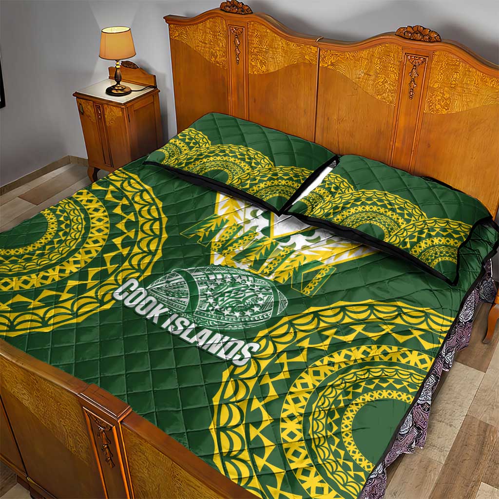 Avaiki Cook Islands Rugby Quilt Bed Set Kuki Airani Tatau Green - Polynesian Pride