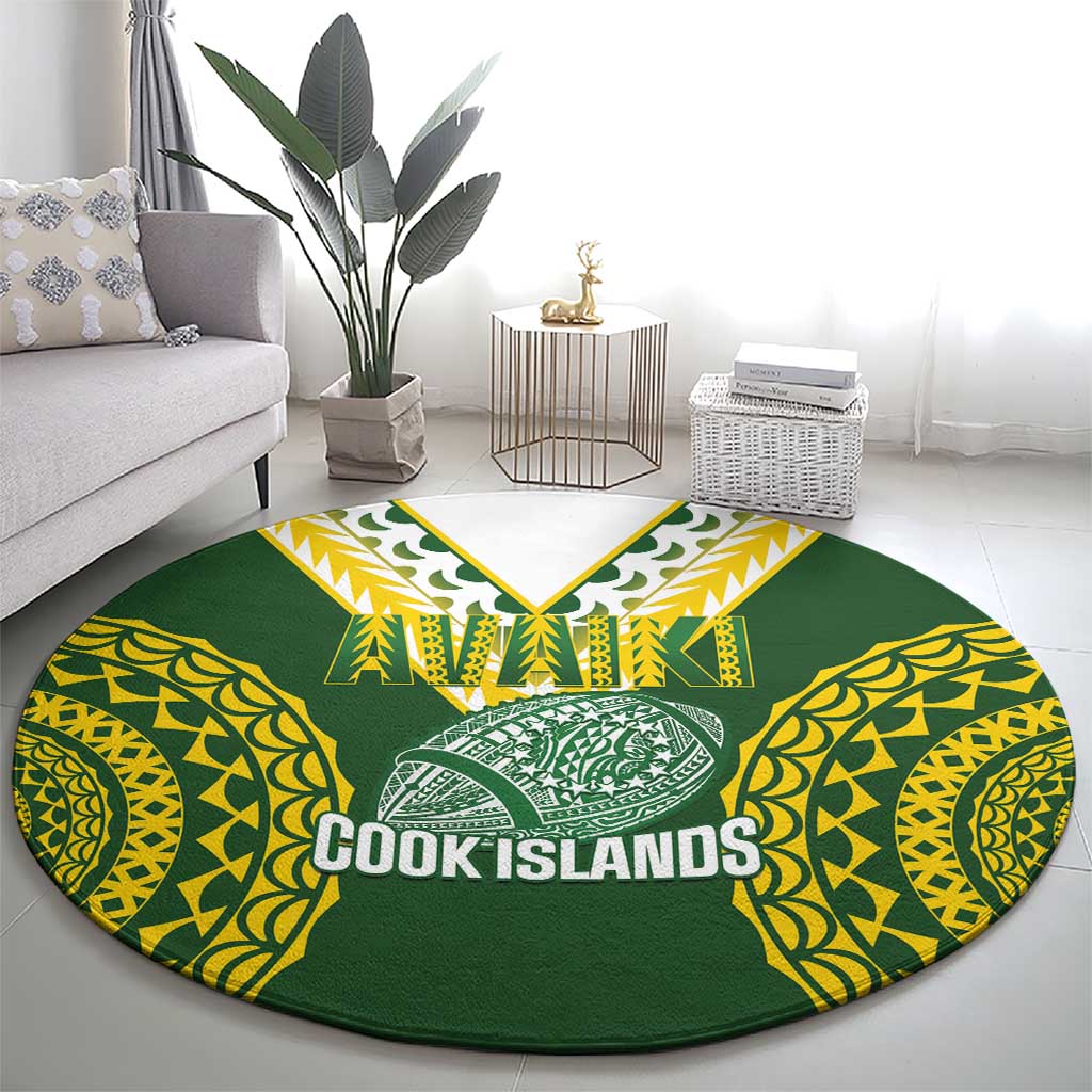 Avaiki Cook Islands Rugby Round Carpet Kuki Airani Tatau Green - Polynesian Pride