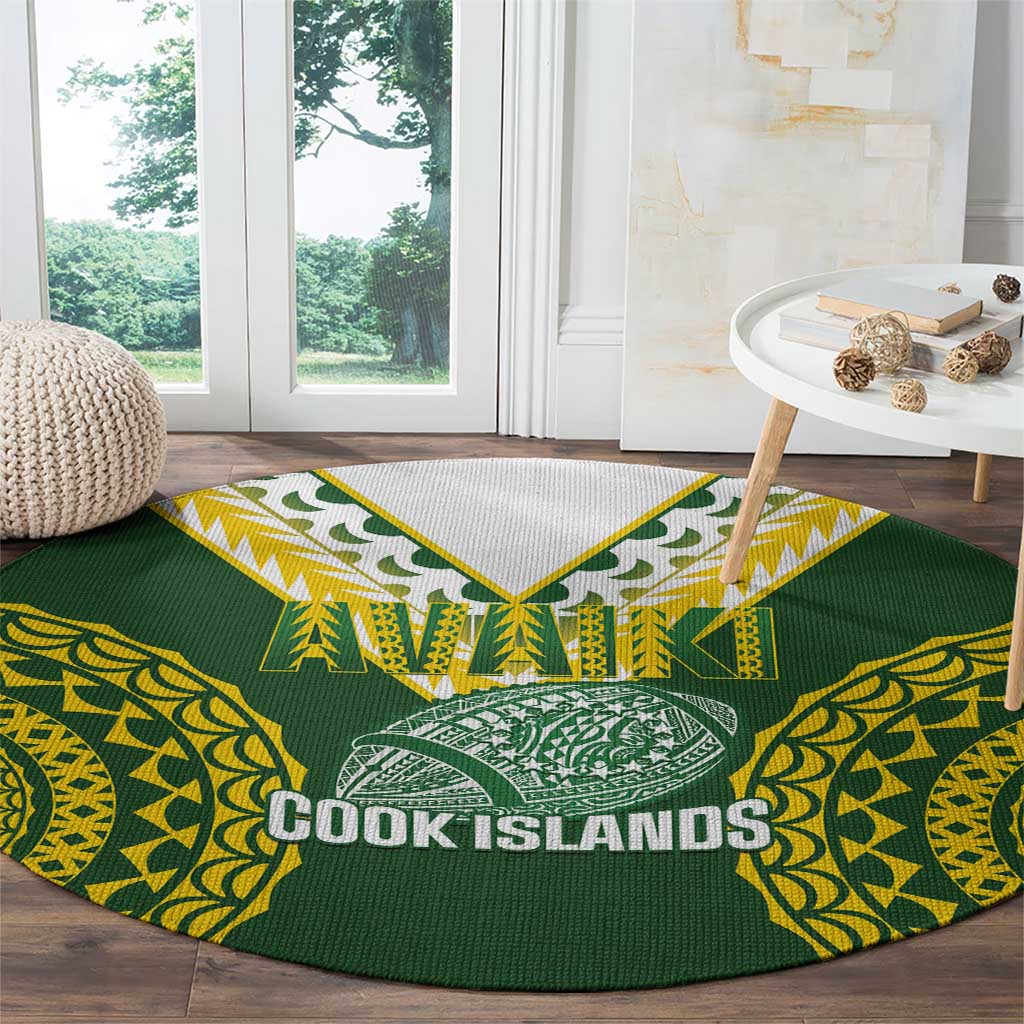 Avaiki Cook Islands Rugby Round Carpet Kuki Airani Tatau Green - Polynesian Pride