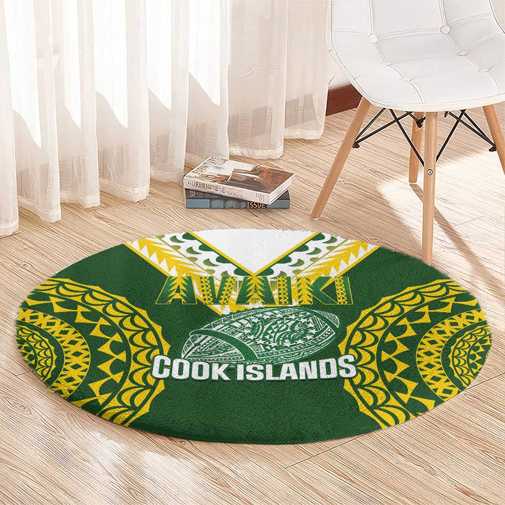 Avaiki Cook Islands Rugby Round Carpet Kuki Airani Tatau Green - Polynesian Pride