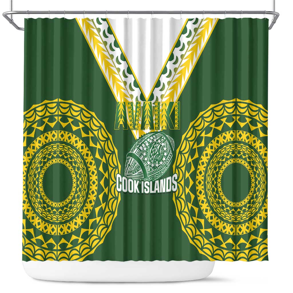 Avaiki Cook Islands Rugby Shower Curtain Kuki Airani Tatau Green - Polynesian Pride