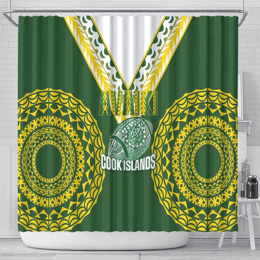 Avaiki Cook Islands Rugby Shower Curtain Kuki Airani Tatau Green - Polynesian Pride