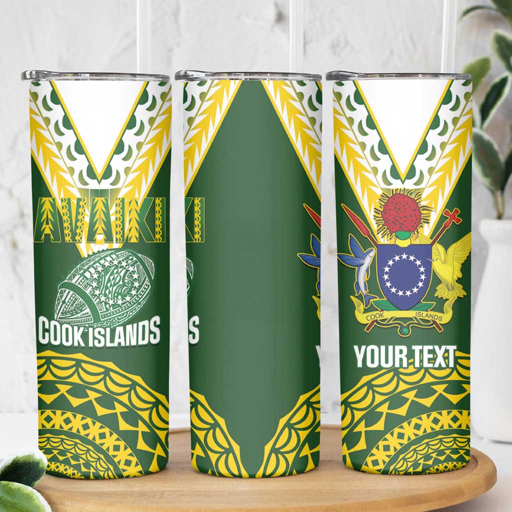 Custom Avaiki Cook Islands Rugby Skinny Tumbler Kuki Airani Tatau Green - Polynesian Pride