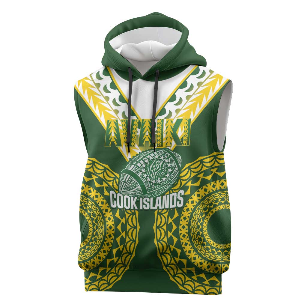 Custom Avaiki Cook Islands Rugby Sleeveless Hoodie Kuki Airani Tatau Green - Polynesian Pride