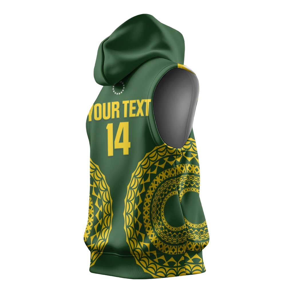 Custom Avaiki Cook Islands Rugby Sleeveless Hoodie Kuki Airani Tatau Green - Polynesian Pride