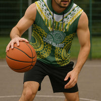 Custom Avaiki Cook Islands Rugby Sleeveless Hoodie Kuki Airani Tatau Green - Polynesian Pride