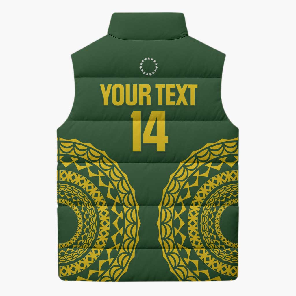 Custom Avaiki Cook Islands Rugby Sleeveless Puffer Jacket Kuki Airani Tatau Green - Polynesian Pride