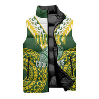 Custom Avaiki Cook Islands Rugby Sleeveless Puffer Jacket Kuki Airani Tatau Green - Polynesian Pride