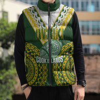 Custom Avaiki Cook Islands Rugby Sleeveless Puffer Jacket Kuki Airani Tatau Green - Polynesian Pride