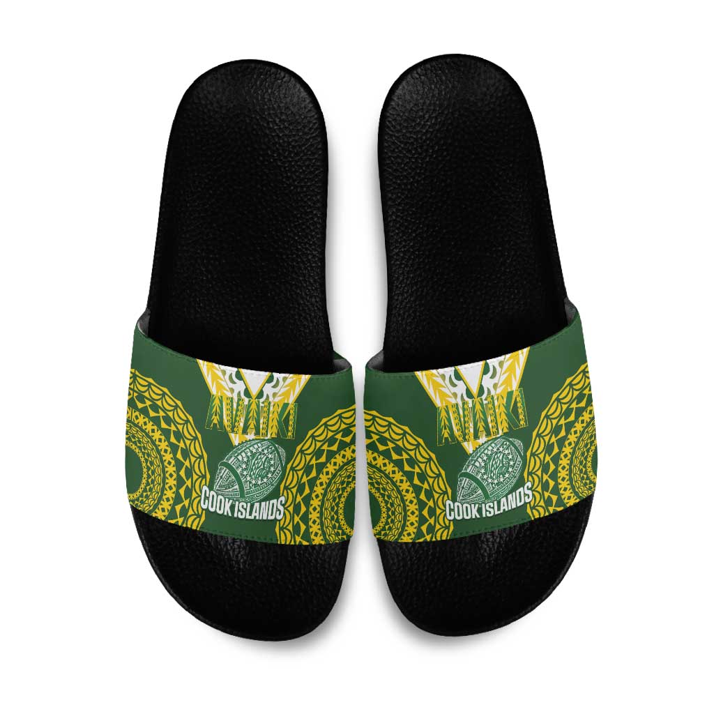 Avaiki Cook Islands Rugby Slide Sandals Kuki Airani Tatau Green - Polynesian Pride