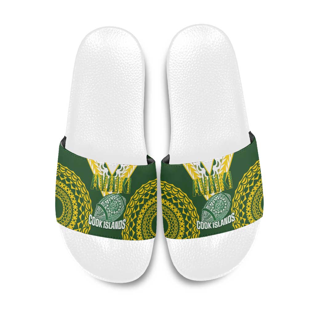 Avaiki Cook Islands Rugby Slide Sandals Kuki Airani Tatau Green - Polynesian Pride