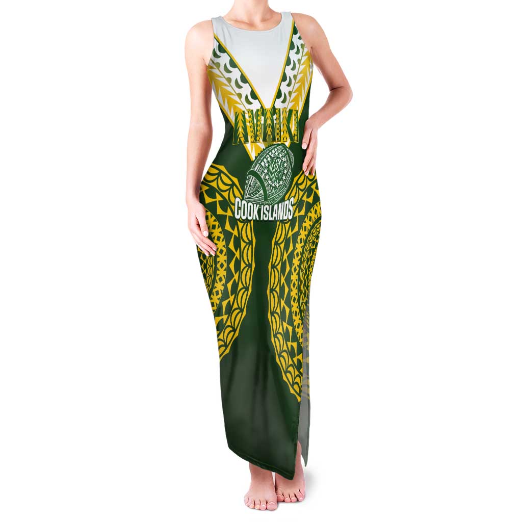 Custom Avaiki Cook Islands Rugby Tank Maxi Dress Kuki Airani Tatau Green - Polynesian Pride