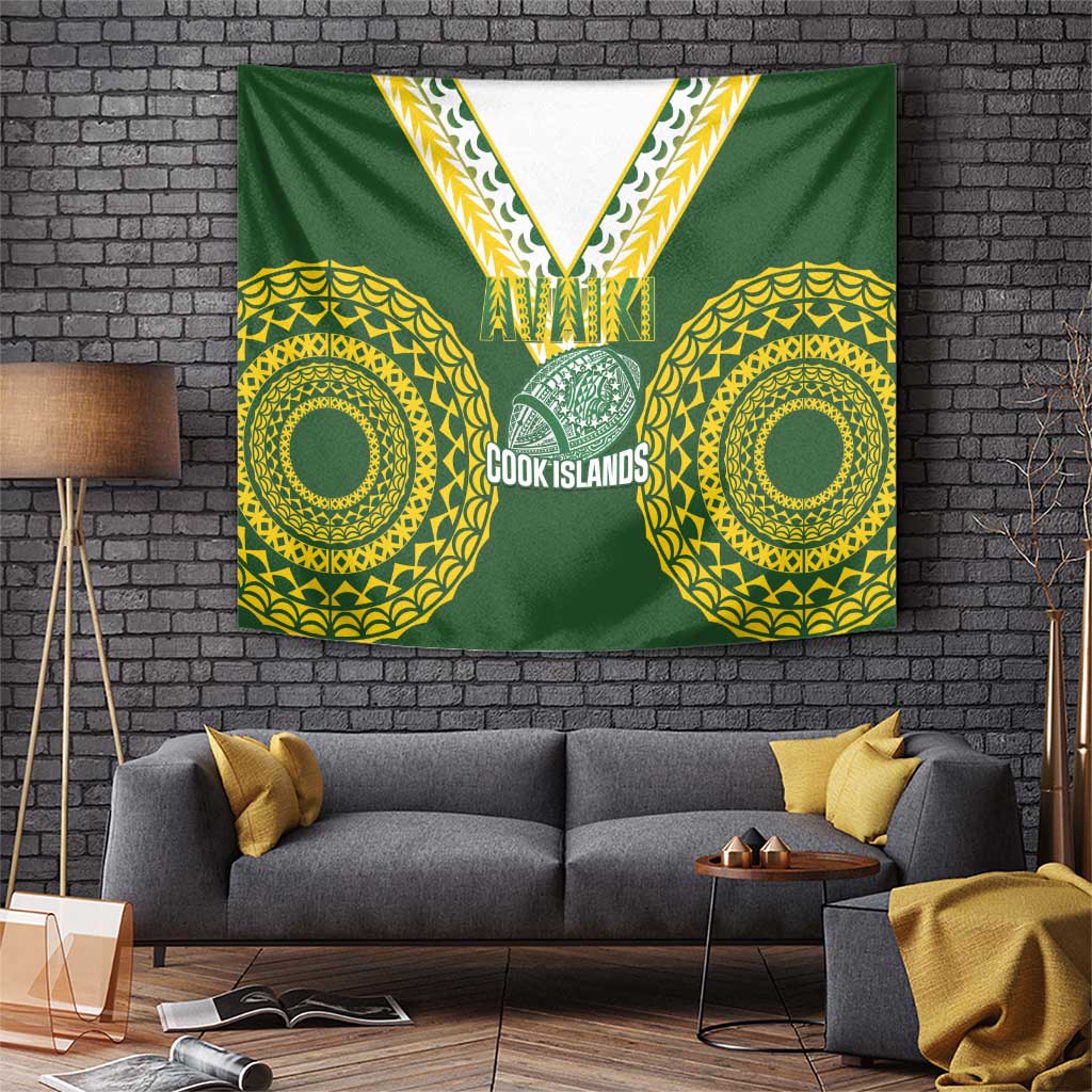 Avaiki Cook Islands Rugby Tapestry Kuki Airani Tatau Green - Polynesian Pride