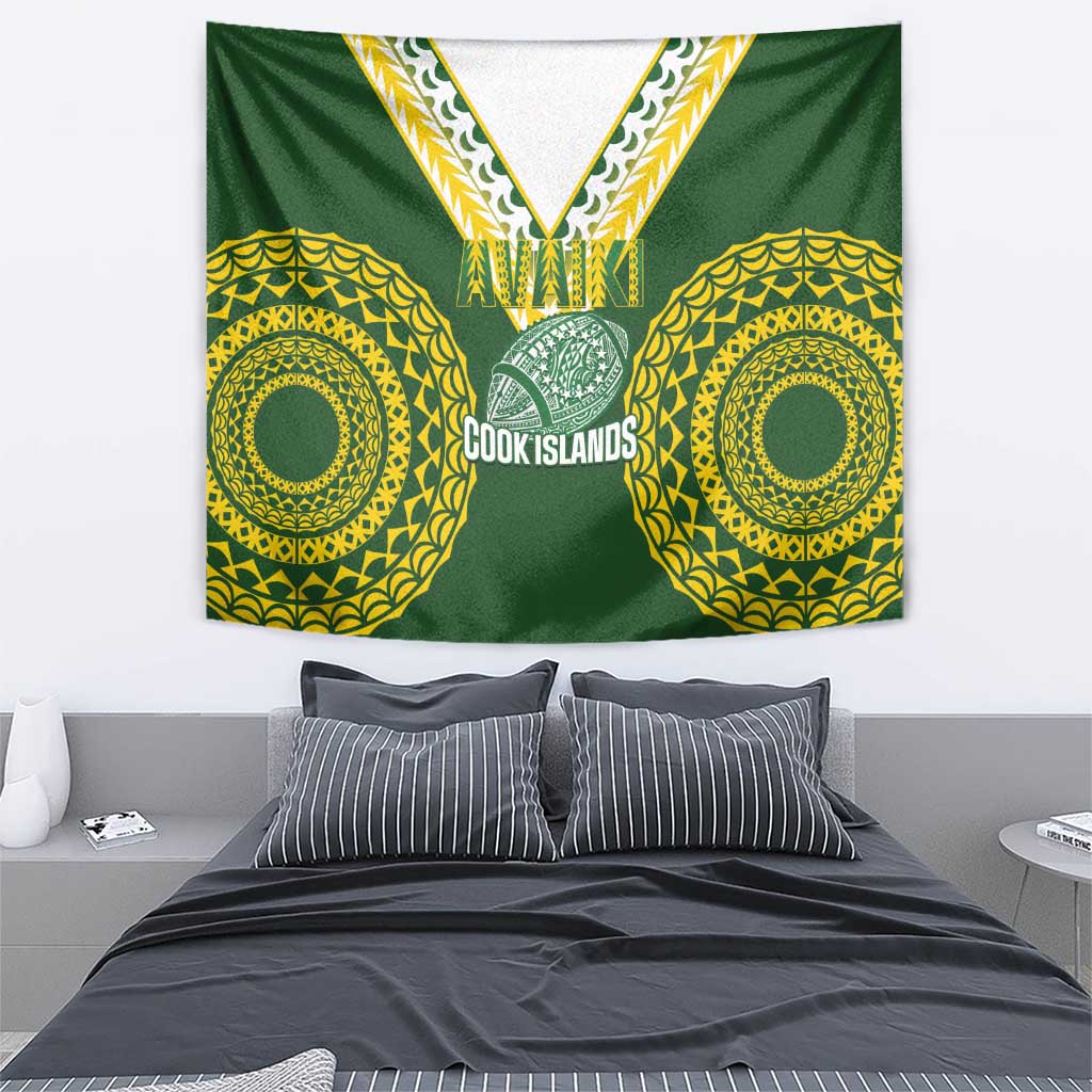 Avaiki Cook Islands Rugby Tapestry Kuki Airani Tatau Green - Polynesian Pride