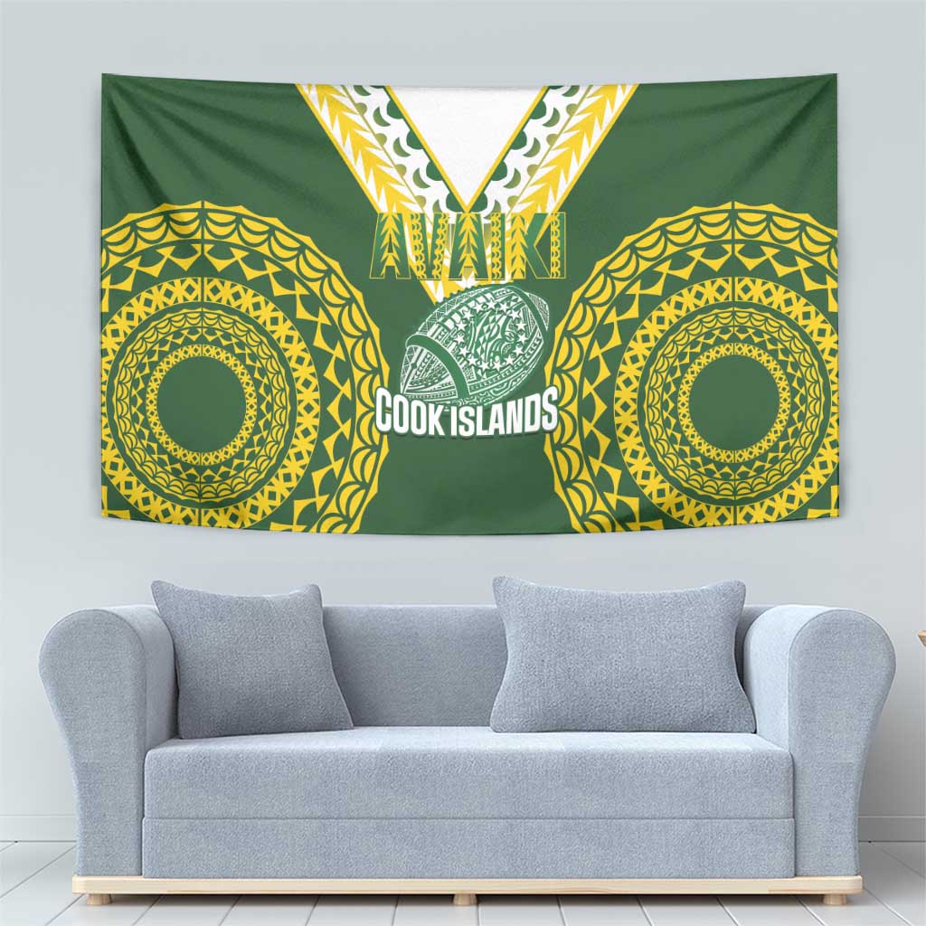 Avaiki Cook Islands Rugby Tapestry Kuki Airani Tatau Green - Polynesian Pride