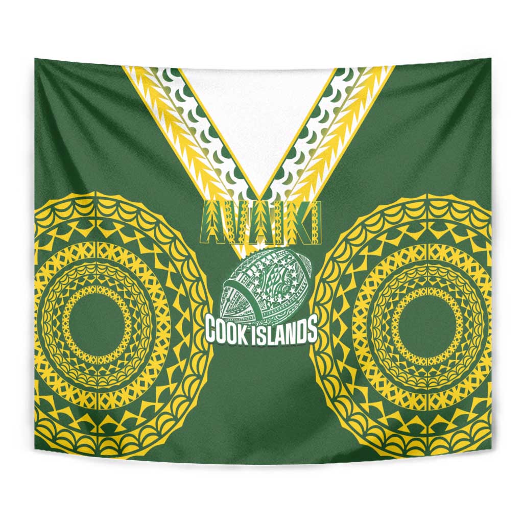 Avaiki Cook Islands Rugby Tapestry Kuki Airani Tatau Green - Polynesian Pride