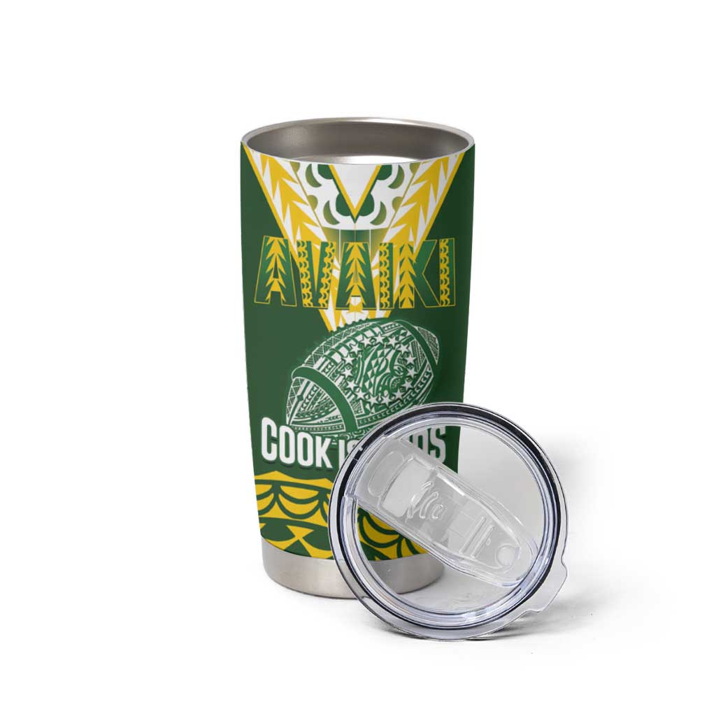 Custom Avaiki Cook Islands Rugby Tumbler Cup Kuki Airani Tatau Green - Polynesian Pride
