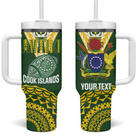 Custom Avaiki Cook Islands Rugby Tumbler With Handle Kuki Airani Tatau Green - Polynesian Pride