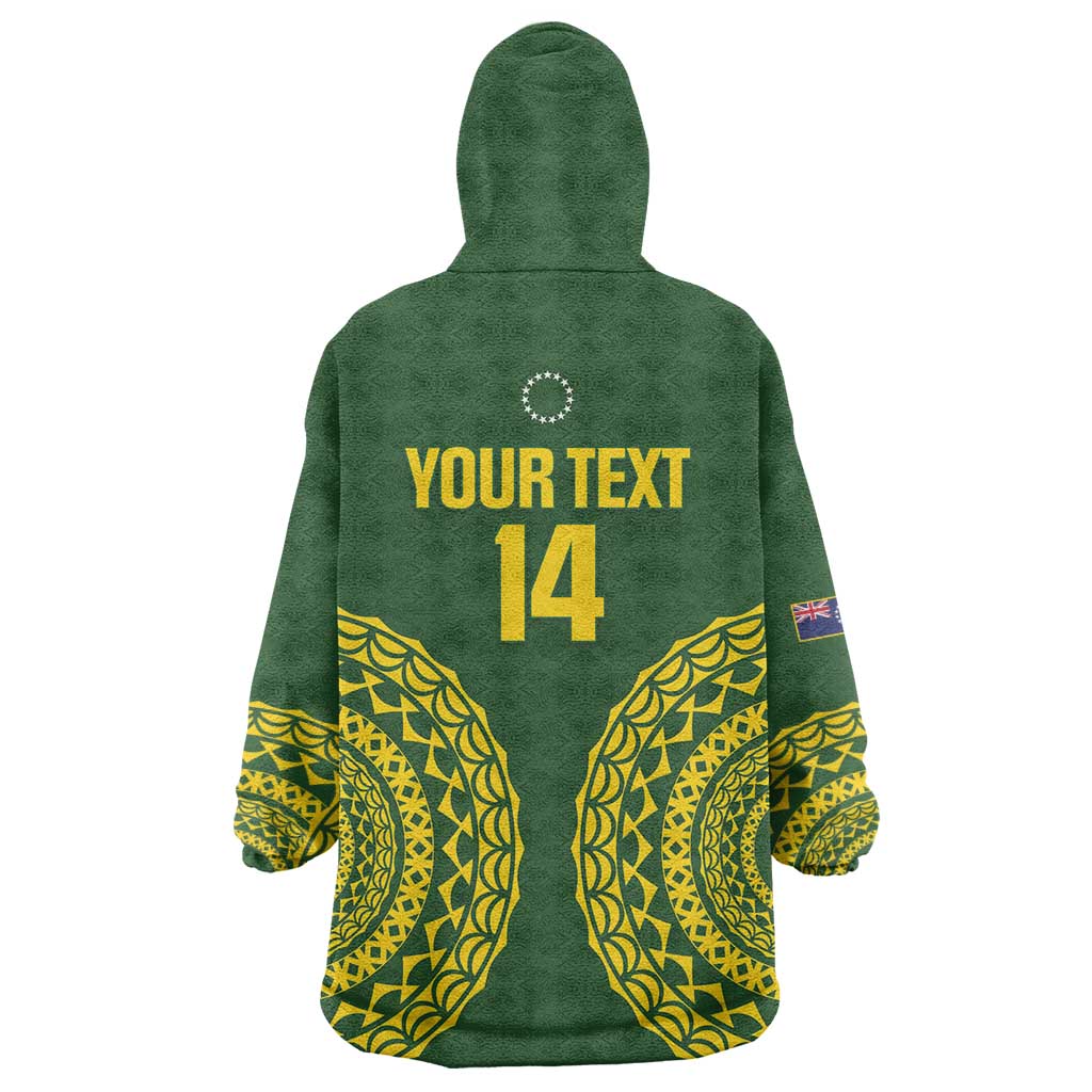 Custom Avaiki Cook Islands Rugby Wearable Blanket Hoodie Kuki Airani Tatau Green - Polynesian Pride