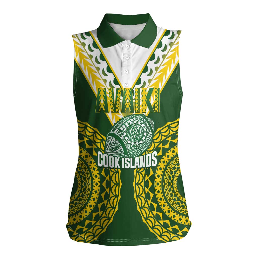 Custom Avaiki Cook Islands Rugby Women Sleeveless Polo Shirt Kuki Airani Tatau Green - Polynesian Pride