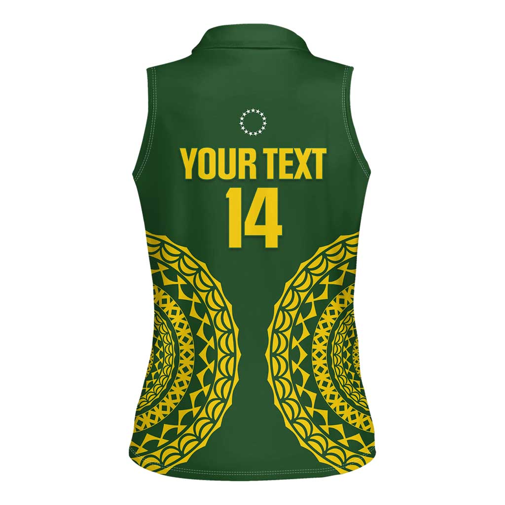 Custom Avaiki Cook Islands Rugby Women Sleeveless Polo Shirt Kuki Airani Tatau Green - Polynesian Pride