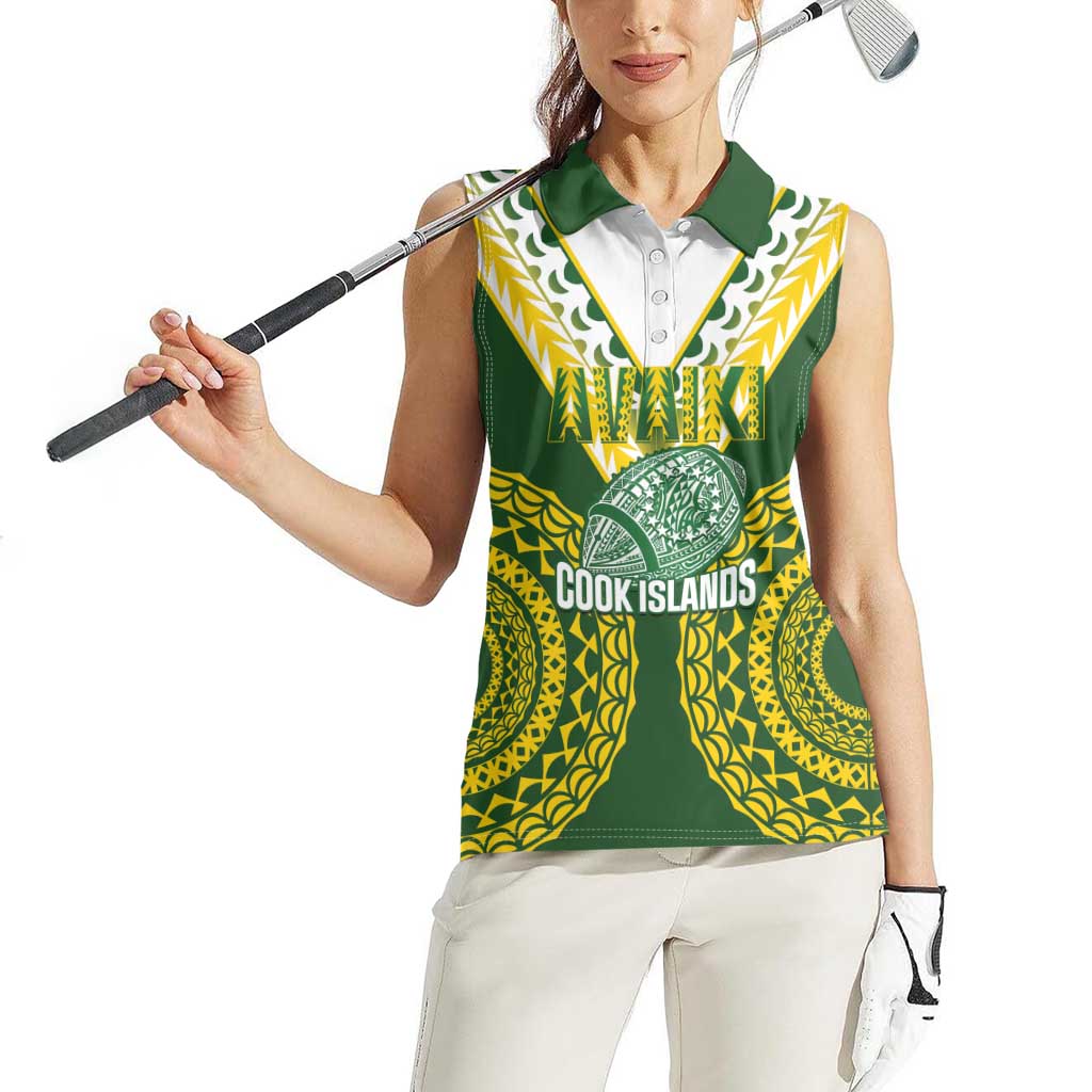 Custom Avaiki Cook Islands Rugby Women Sleeveless Polo Shirt Kuki Airani Tatau Green - Polynesian Pride