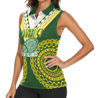 Custom Avaiki Cook Islands Rugby Women Sleeveless Polo Shirt Kuki Airani Tatau Green - Polynesian Pride