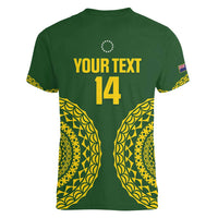 Custom Avaiki Cook Islands Rugby Women V-Neck T-Shirt Kuki Airani Tatau Green - Polynesian Pride