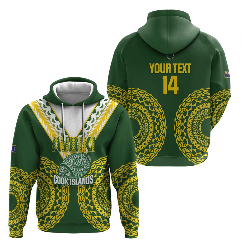 Custom Avaiki Cook Islands Rugby Zip Hoodie Kuki Airani Tatau Green - Polynesian Pride
