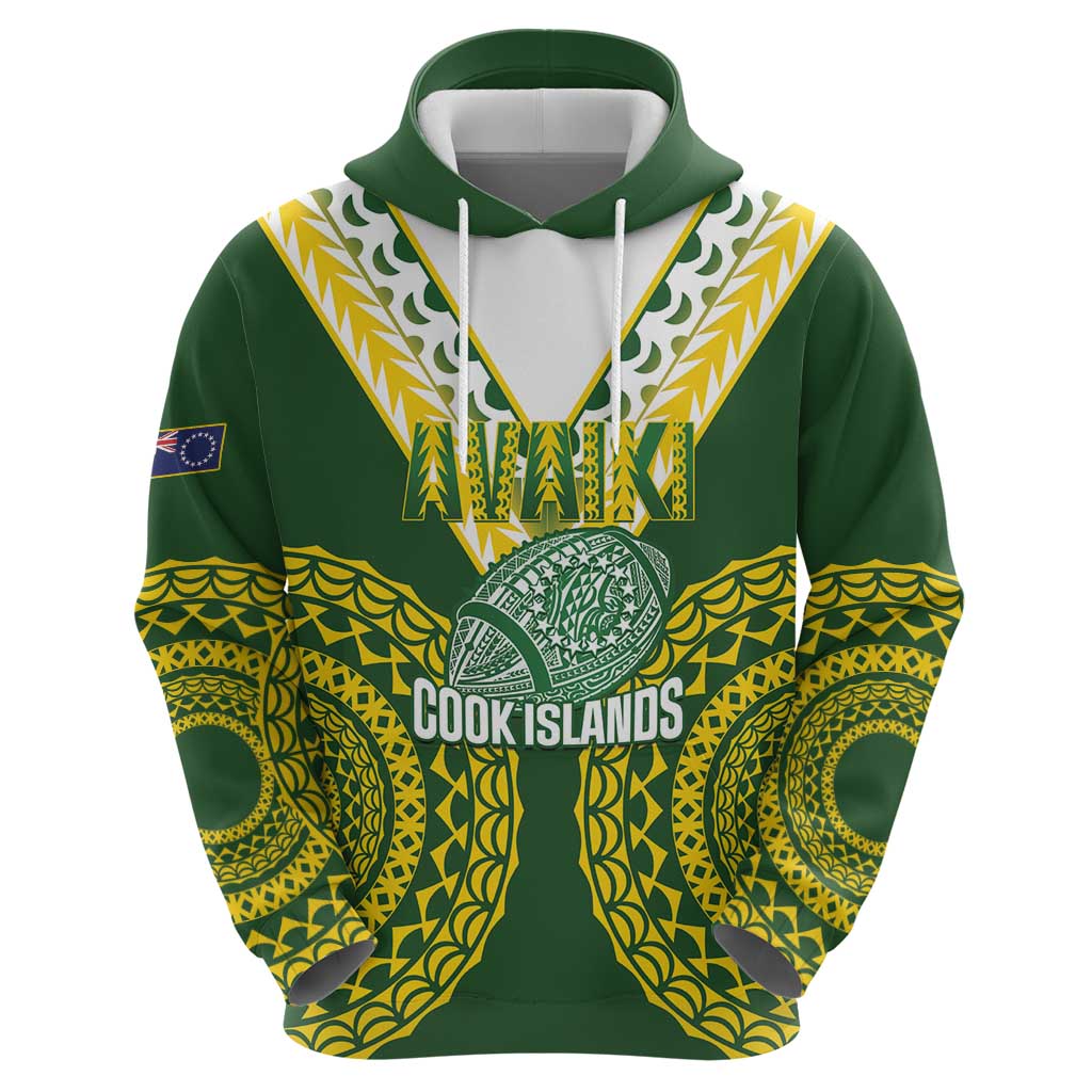 Custom Avaiki Cook Islands Rugby Zip Hoodie Kuki Airani Tatau Green - Polynesian Pride